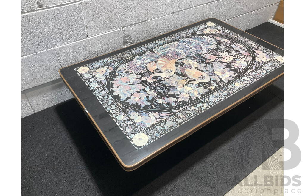 HANYANG SANGAPSA Korean Style Low Folding Tea Table with Peacock Design