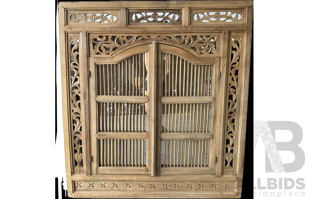 Large Carved Balinese Prison Door Mirror