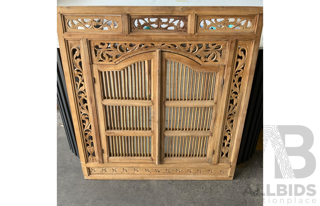 Large Carved Balinese Prison Door Mirror