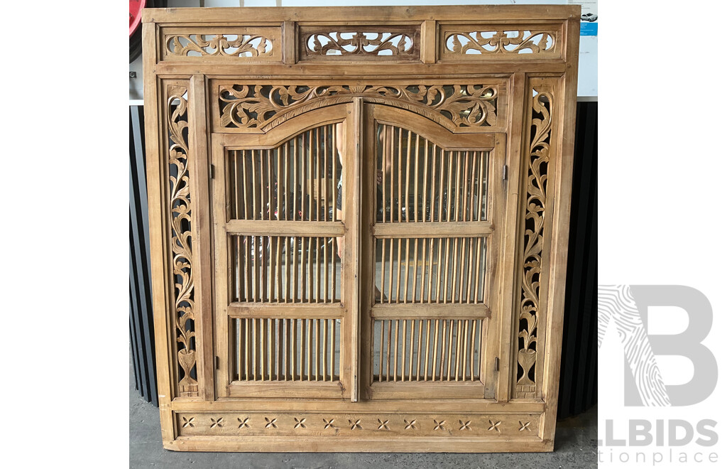 Large Carved Balinese Prison Door Mirror