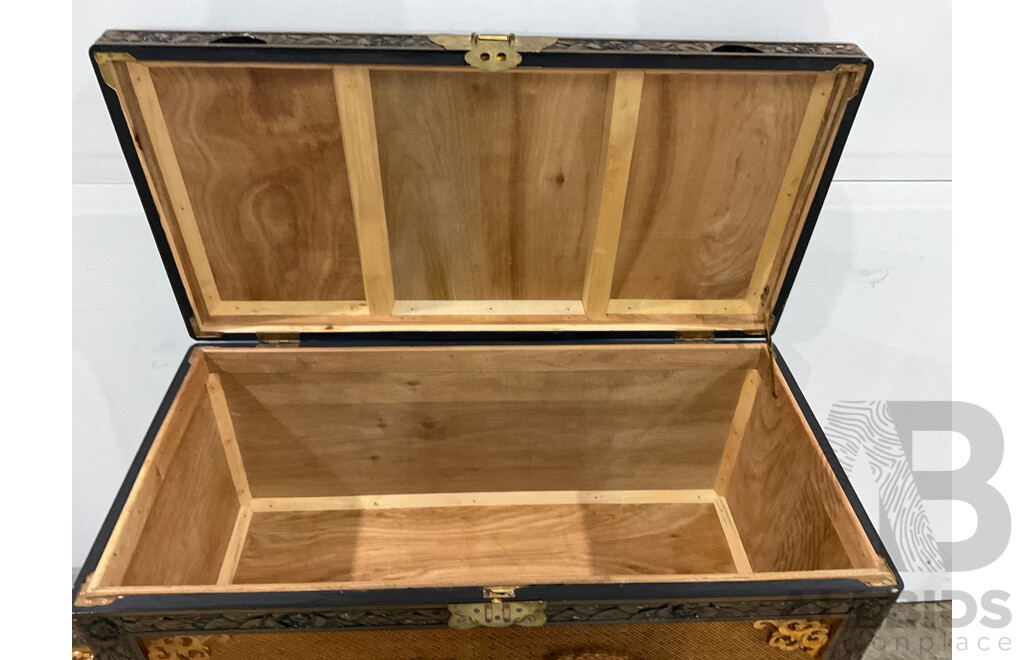 Vintage Chinese Carved Camphor Wood Cabinet with Chest