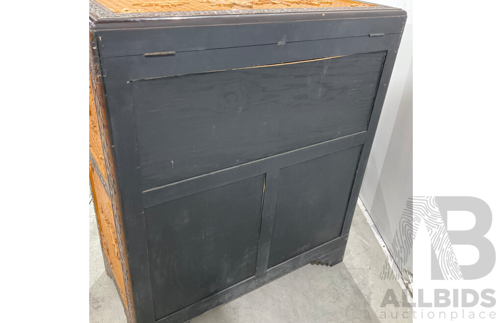 Vintage Chinese Carved Camphor Wood Cabinet with Chest