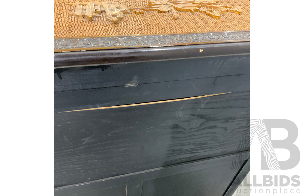 Vintage Chinese Carved Camphor Wood Cabinet with Chest