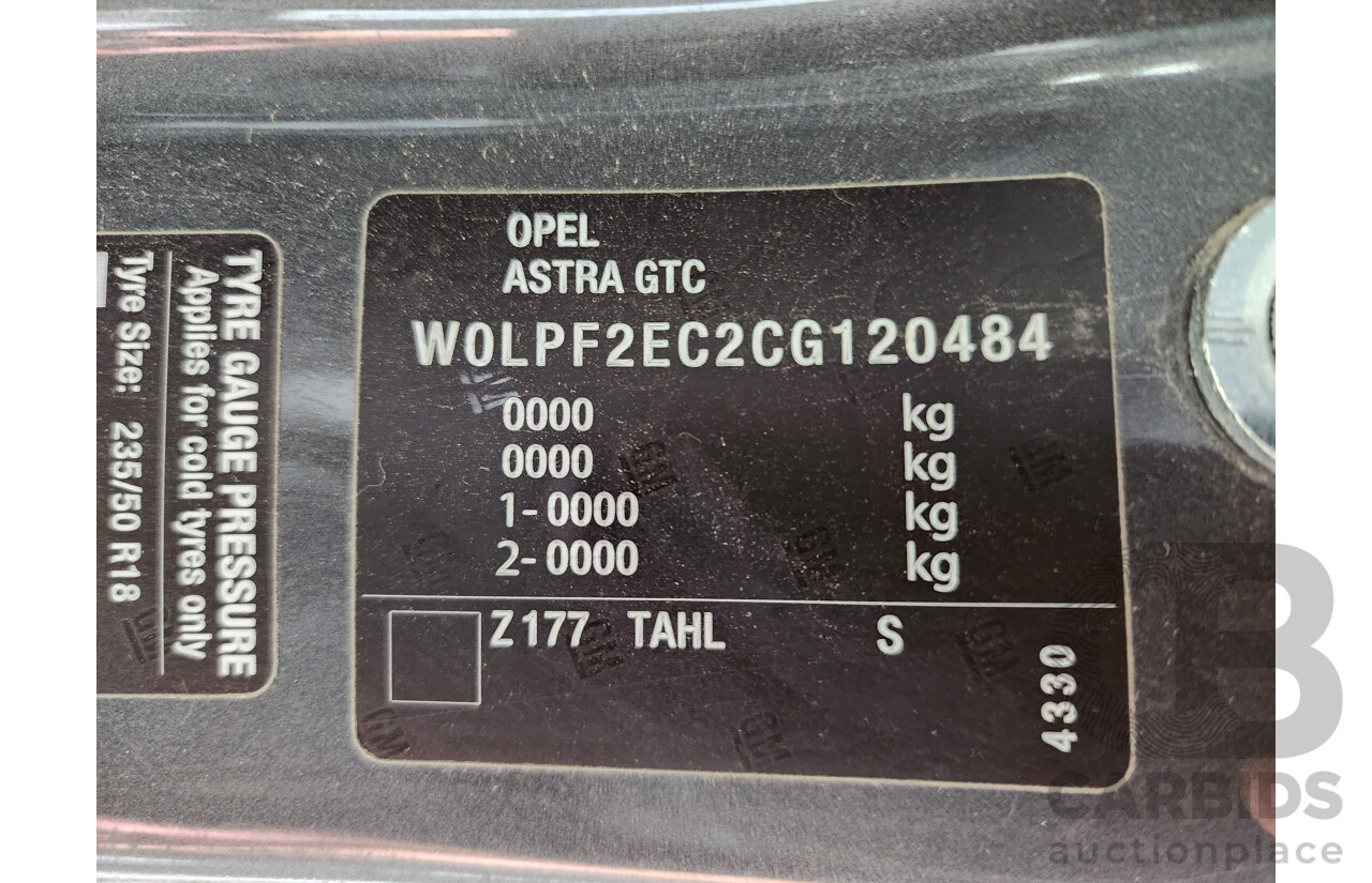 8/2012 Opel Astra GTC 1.4 PJ 3d Coupe Grey 1.4L