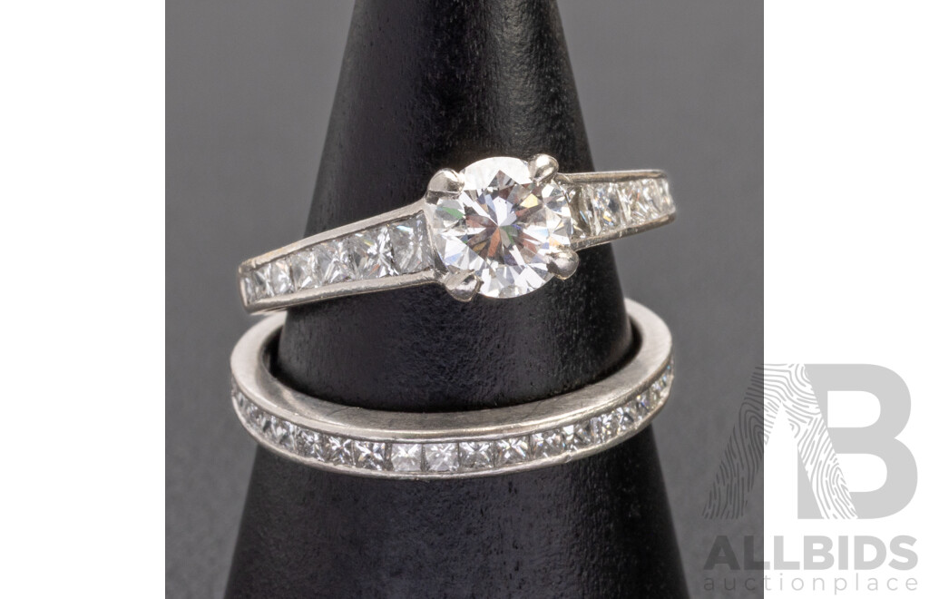 Platinum 900 Diamond Engagement and Diamond Wedder Set - by Solitaire