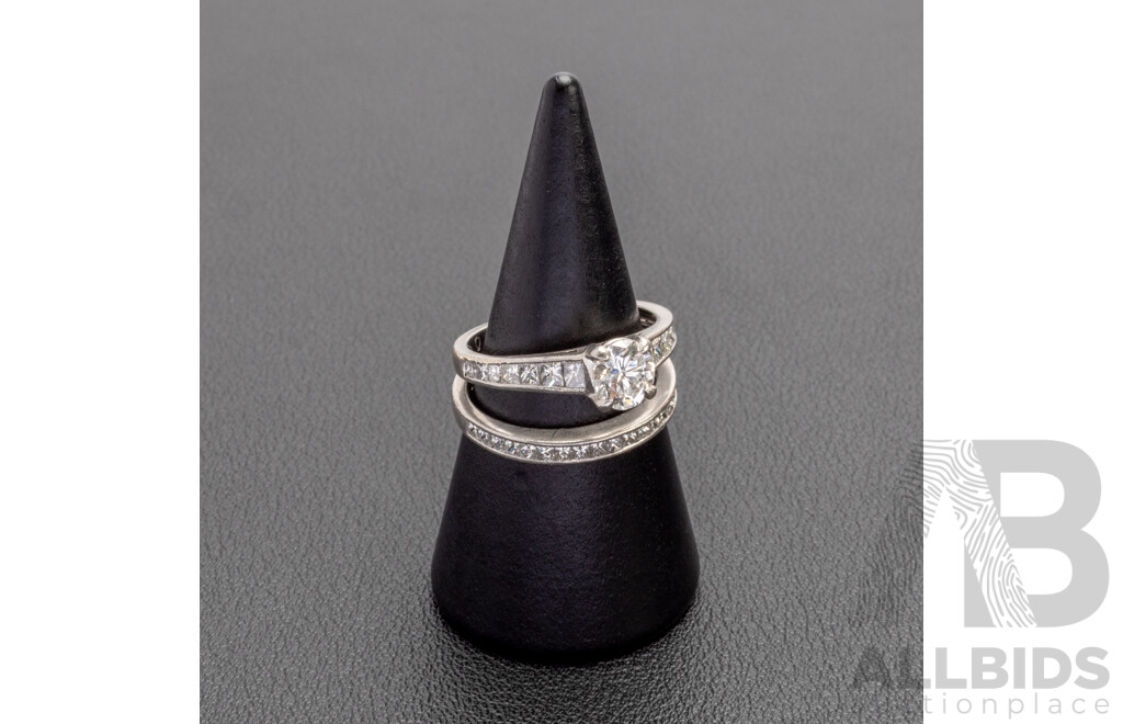 Platinum 900 Diamond Engagement and Diamond Wedder Set - by Solitaire