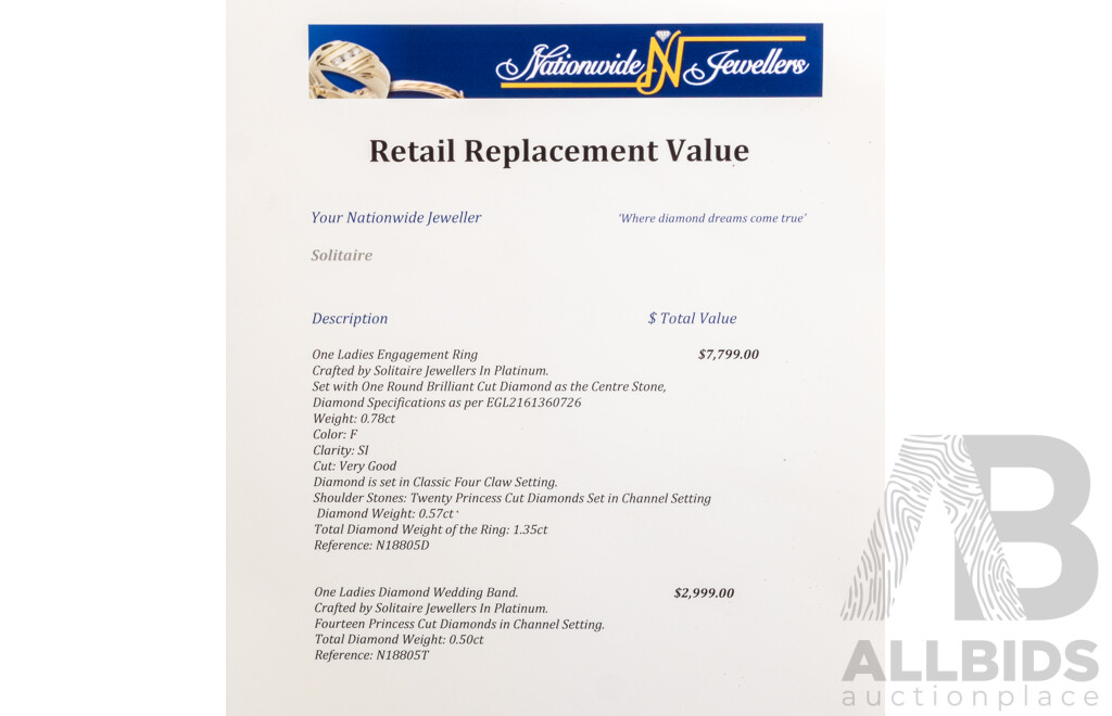 Platinum 900 Diamond Engagement and Diamond Wedder Set - by Solitaire