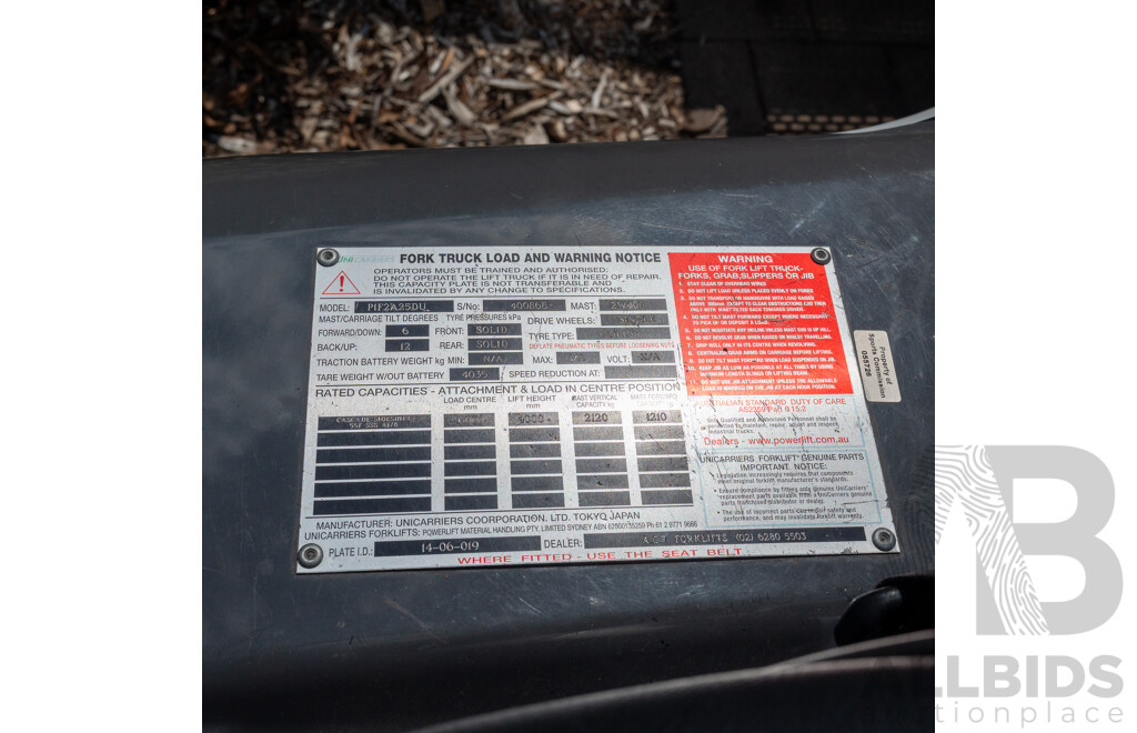 06/2019 Nissan Unicarriers P1F2A25DU 2.5 Tonne Forklift - LPG & Petrol