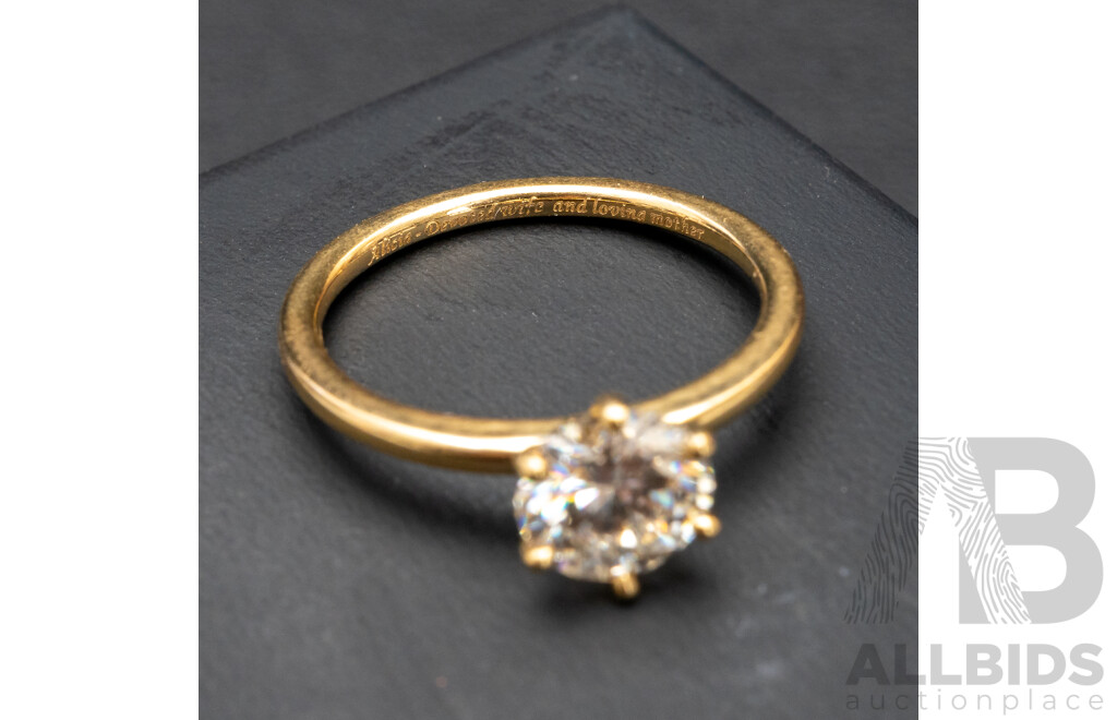 18ct Yellow Gold Diamond Solitaire Engagement Ring - Size M.5