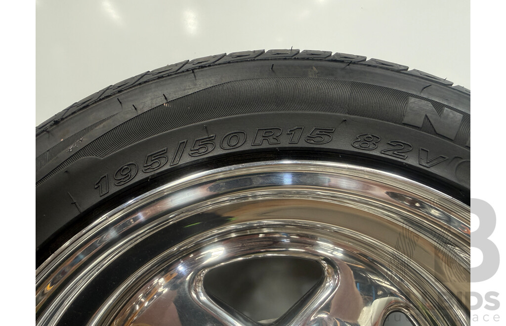 Set of 4x 15 Inch Weld Racing Rims & Tyres to 5 Stud to Suit Ford Front 135R15 + Rear 195 50 R15 + Full Set of Wheel Nuts