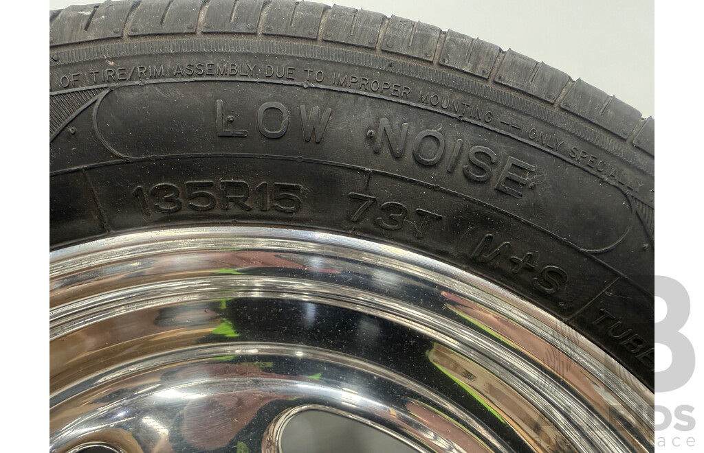 Set of 4x 15 Inch Weld Racing Rims & Tyres to 5 Stud to Suit Ford Front 135R15 + Rear 195 50 R15 + Full Set of Wheel Nuts