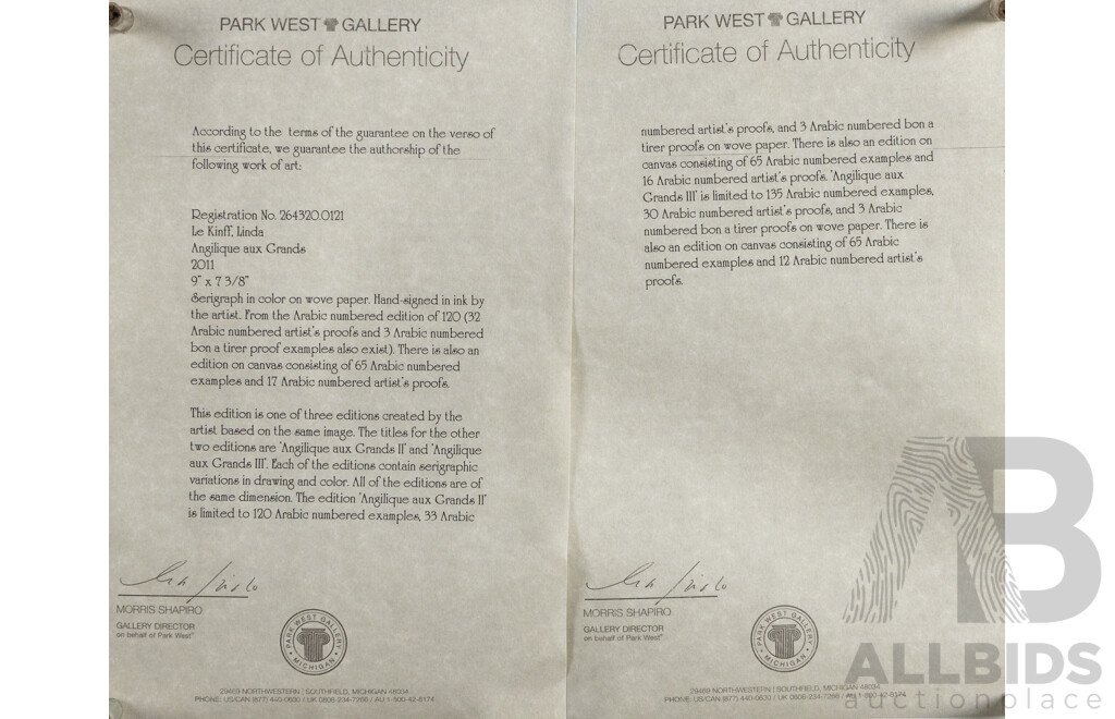Linda Le Kinff, (20th Century, French-Brazilian, 1947-), Angilique Aux Grands & Gertrude, Pair of Wonderful Original Signed Serigraphs on Wove Paper,  42 x 50 cm (largest) (2)