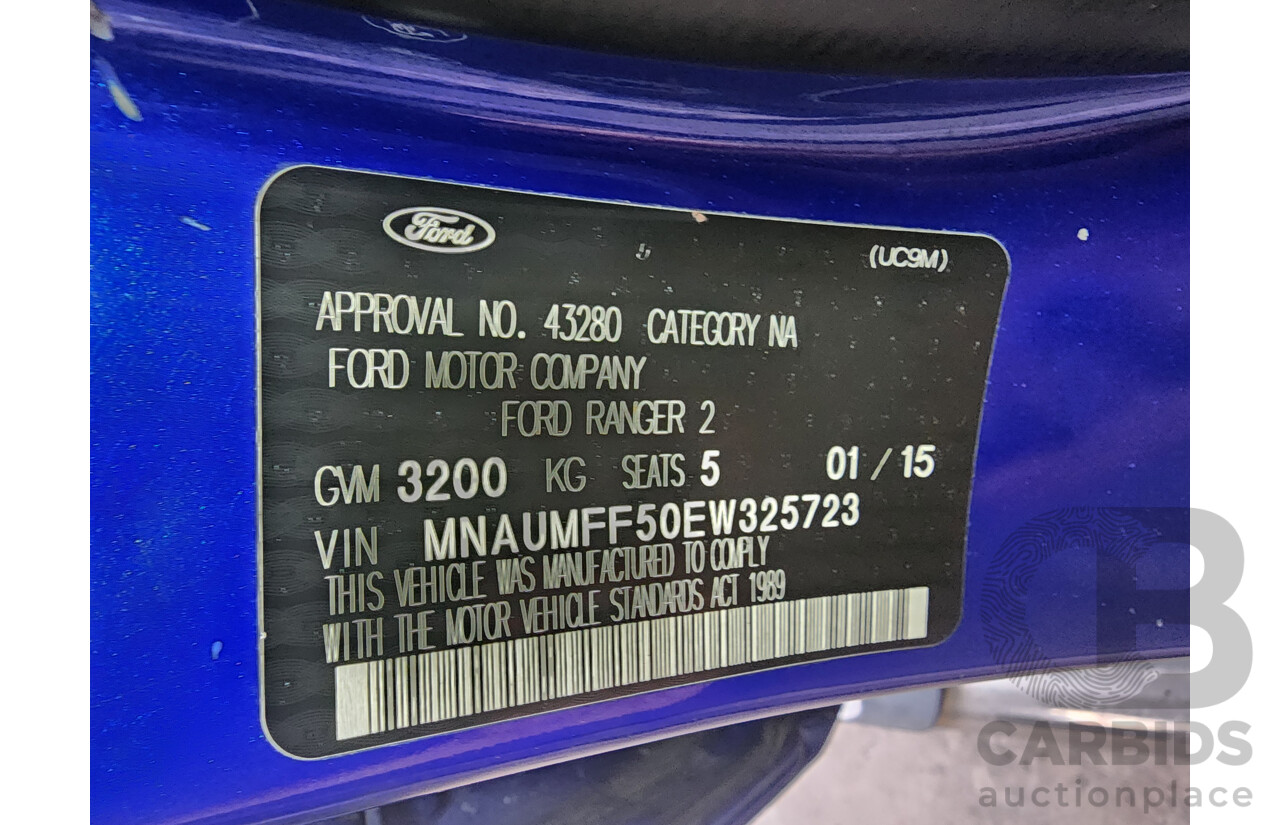 1/2015 Ford Ranger XLT 3.2 Hi-Rider (4x2) PX Crew Cab P/Up Blue 3.2L