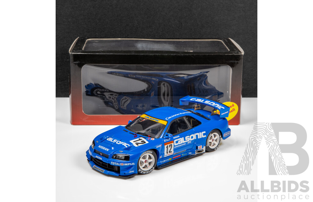 AUTOart Motorsport 2003 Nissan Skyline R34 GT-R JGTC GT500 Round 8 Suzuka Winner #12 Calsonic Livery - 1:18 Scale Model Car