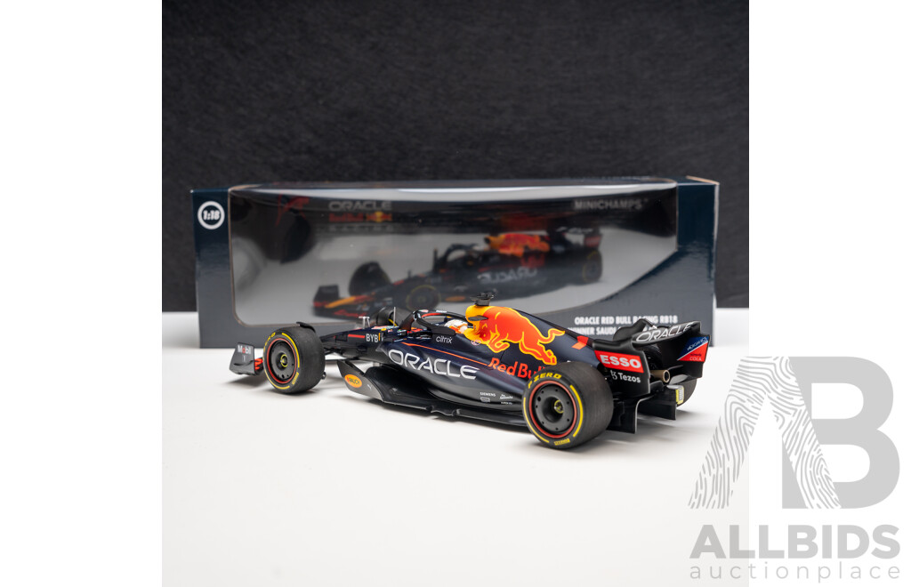 Minichamps 2022 Oracle Red Bull Racing RB18 F1 Winner Saudi Arabian Grand Prix Max Verstappen #1 - 1:18 Scale Model Car - Brand New