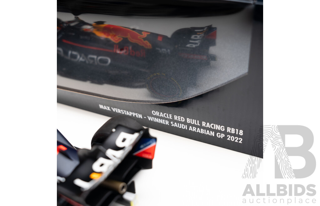 Minichamps 2022 Oracle Red Bull Racing RB18 F1 Winner Saudi Arabian Grand Prix Max Verstappen #1 - 1:18 Scale Model Car - Brand New