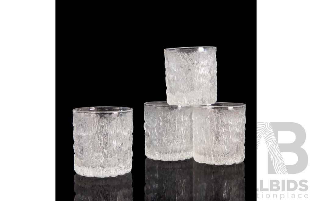 Set of Four Mid Century Gobel Textured Glass Whisky Tumblers