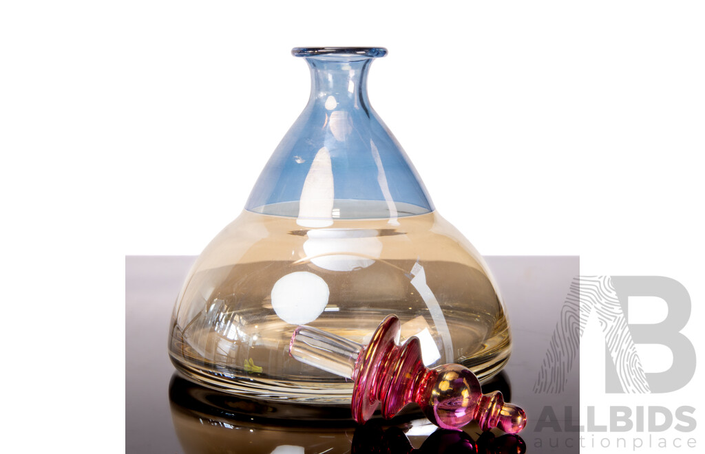 Rare Krosno Hand Painted Polychrome Decanter with Original Label