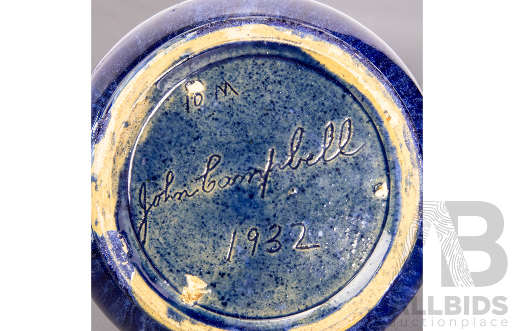 Antique John Campbell Glazed Ceramic Bowl Dated 1932