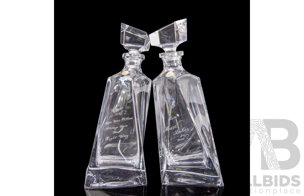 Pair of Czech Bohemian Crystal Lovers Decanters