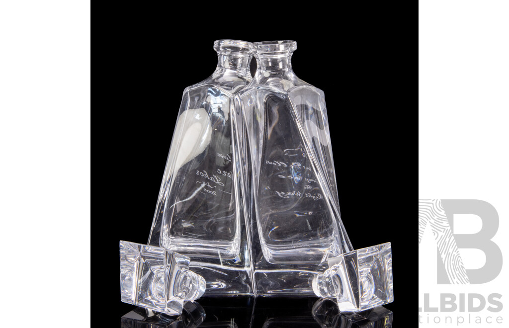 Pair of Czech Bohemian Crystal Lovers Decanters