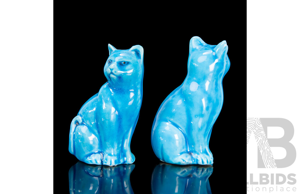 Vintage Chinese Ceramic Cats with Vibrant Turquoise Glaze