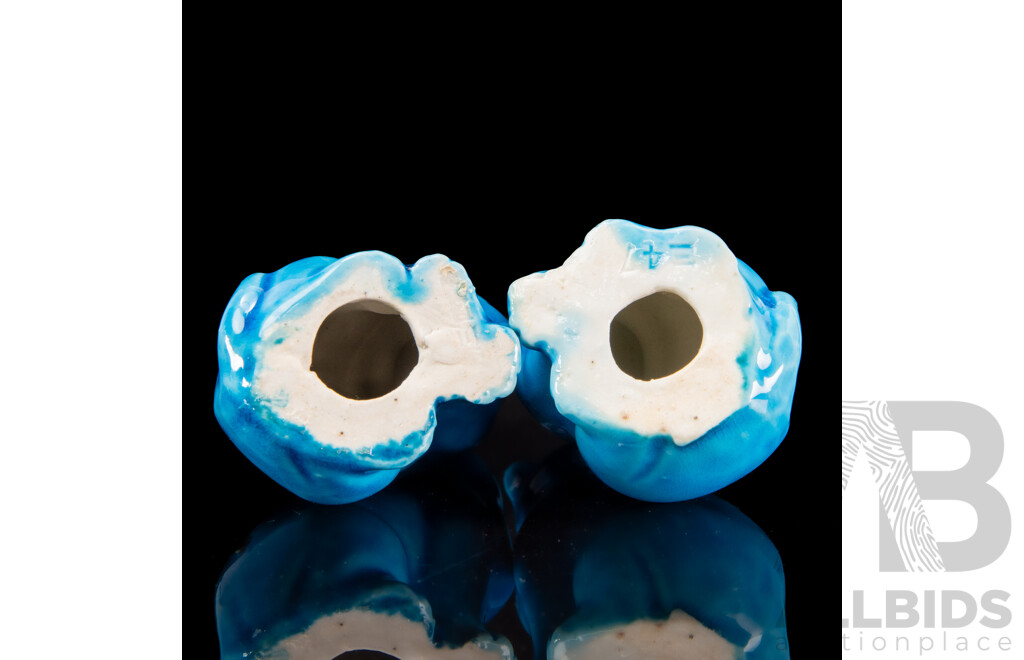 Vintage Chinese Ceramic Cats with Vibrant Turquoise Glaze