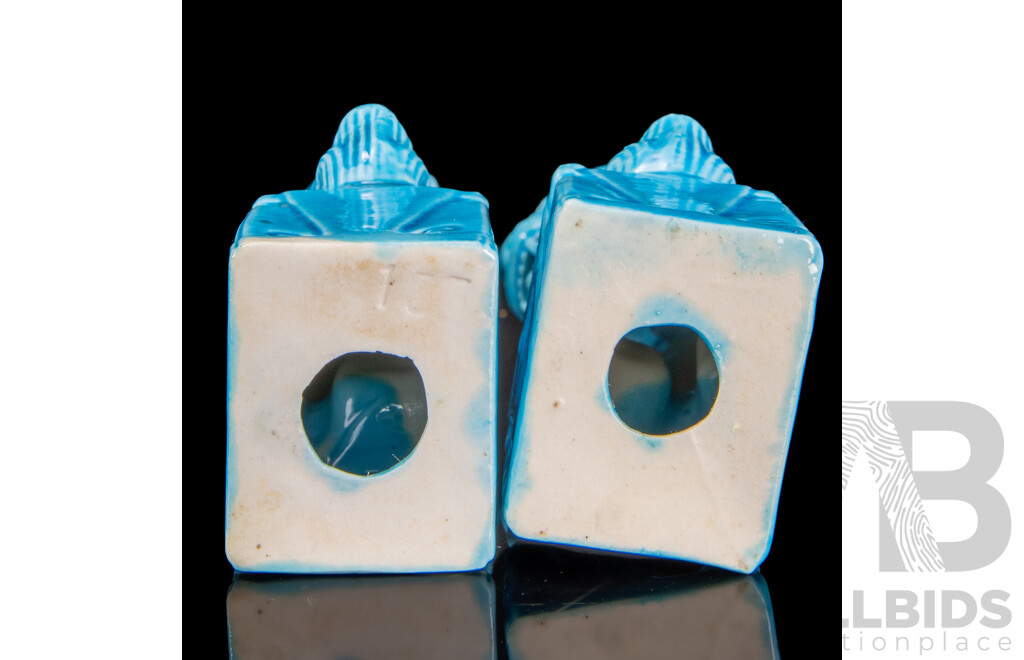 Vintage Chinese Ceramic Temple Dogs with Vibrant Turquoise Glaze