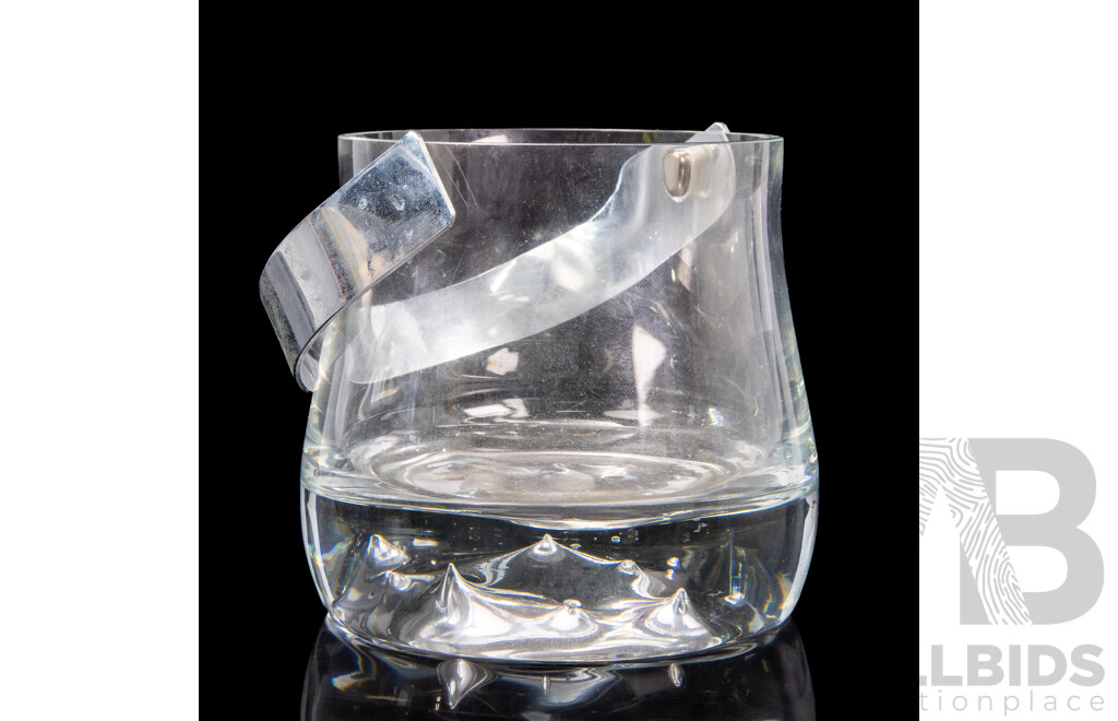 Mid Century Crystal Ice Bucket With Decorative Mountain Scene to Base