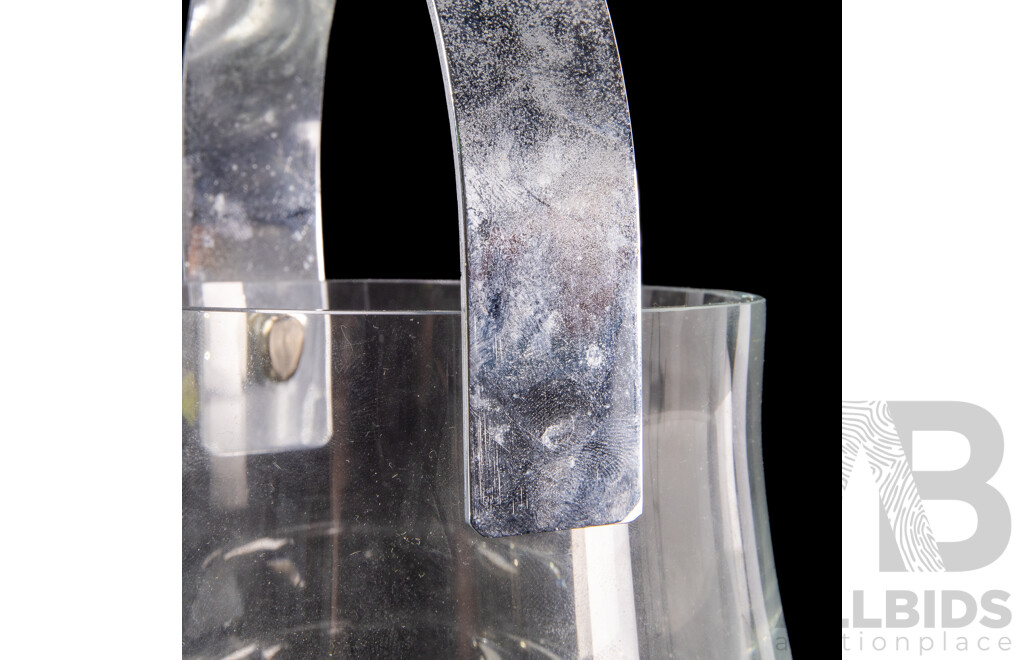 Mid Century Crystal Ice Bucket With Decorative Mountain Scene to Base