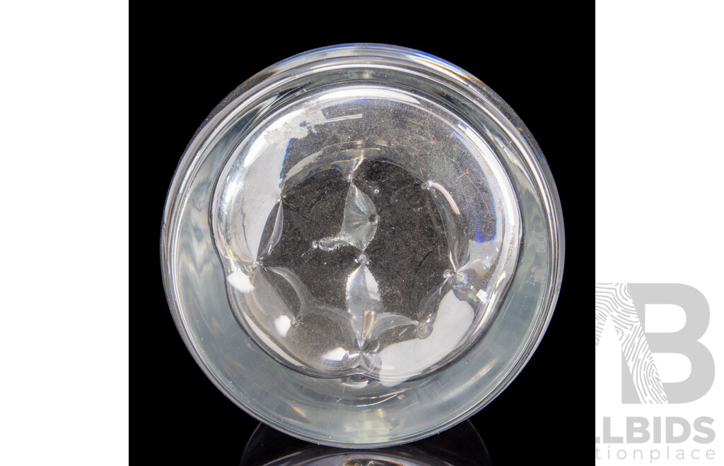 Mid Century Crystal Ice Bucket With Decorative Mountain Scene to Base