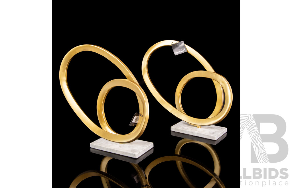 Pair of Amalfi Gilt Metal Rand Sculptures on Marble Bases