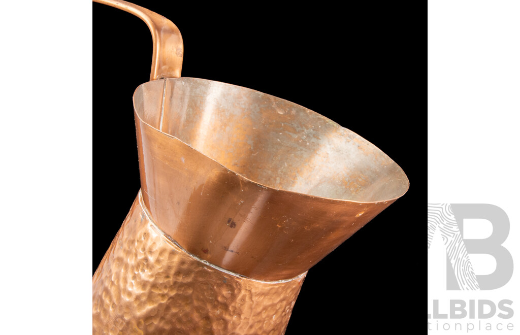 Vintage Arts and Crafts Style Large Copper Pitcher with Hammered Finish