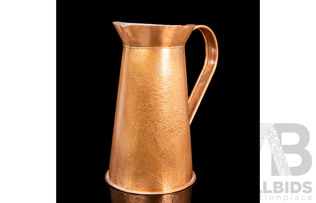 Vintage Arts and Crafts Style Large Copper Pitcher with Hammered Finish