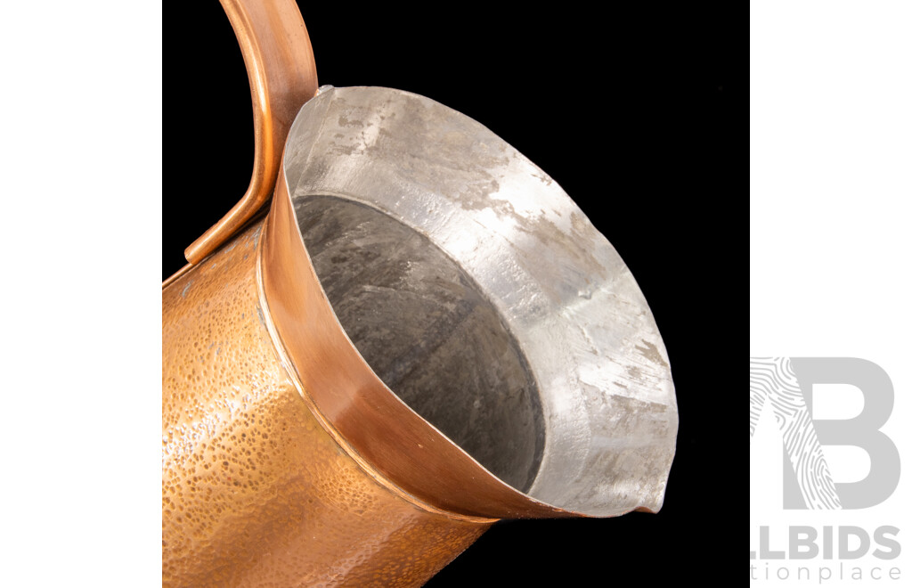 Vintage Arts and Crafts Style Large Copper Pitcher with Hammered Finish