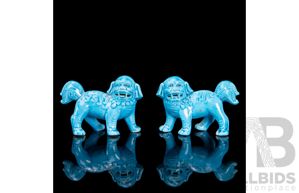 Vintage Chinese Ceramic Foo Dogs with Vibrant Turquoise Glaze