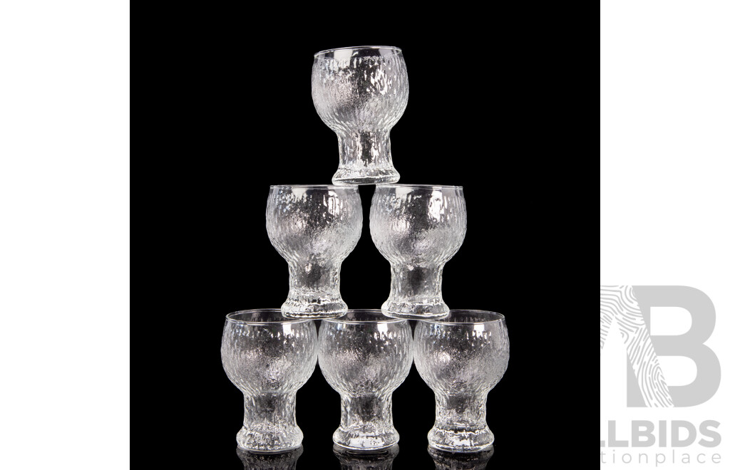 Good Set of Six Iittala Kekkerit Glass Goblets, Designed by Timo Sarpaneva, Circa 1970s