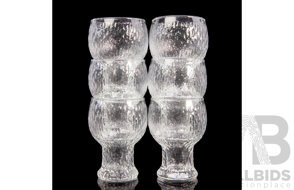 Good Set of Six Iittala Kekkerit Glass Goblets, Designed by Timo Sarpaneva, Circa 1970s