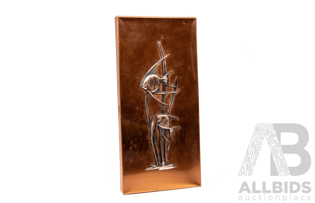 Mid Century West German Copper Plaque Depicting Fish