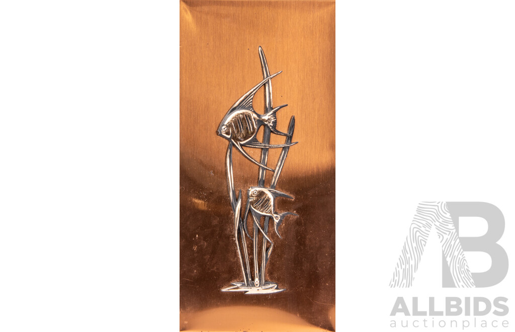 Mid Century West German Copper Plaque Depicting Fish