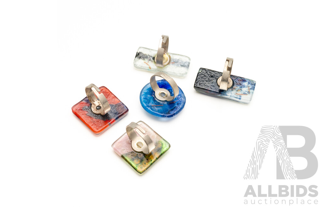 Set of Five Funky Art Glass Rings