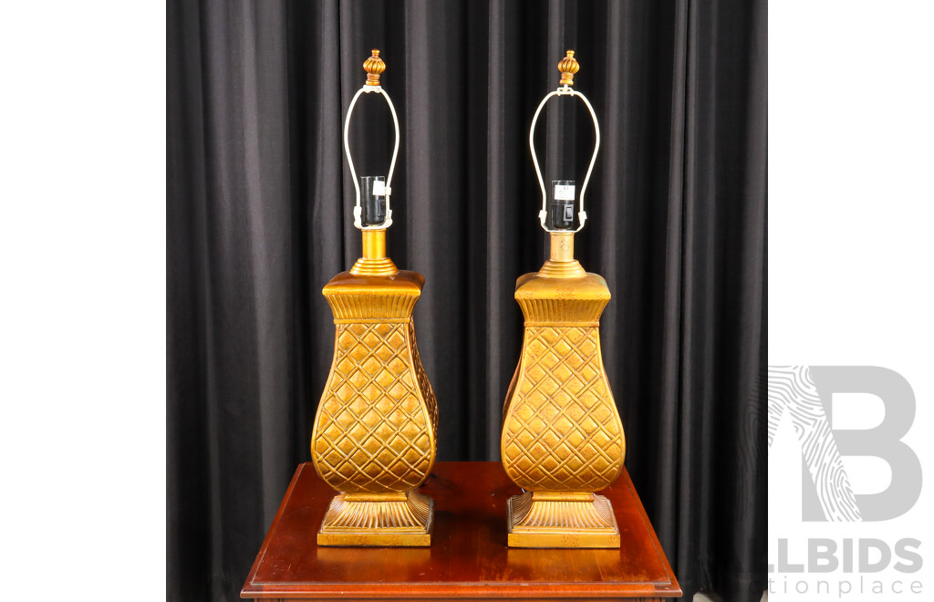 Pair of Basket Form Gilt Composite Table Lamps