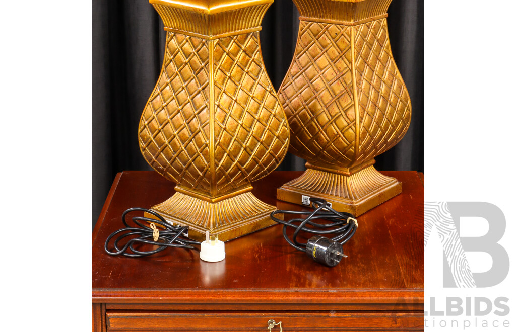 Pair of Basket Form Gilt Composite Table Lamps