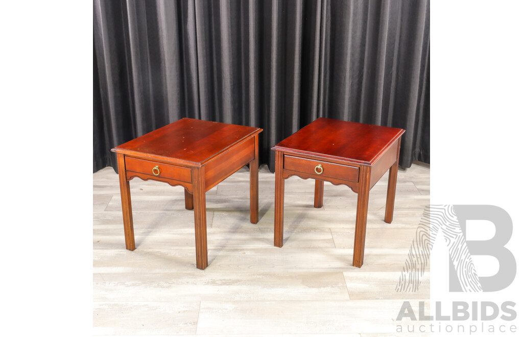 Pair of Drexel Heritage Georgian Style Single Drawer Side Tables
