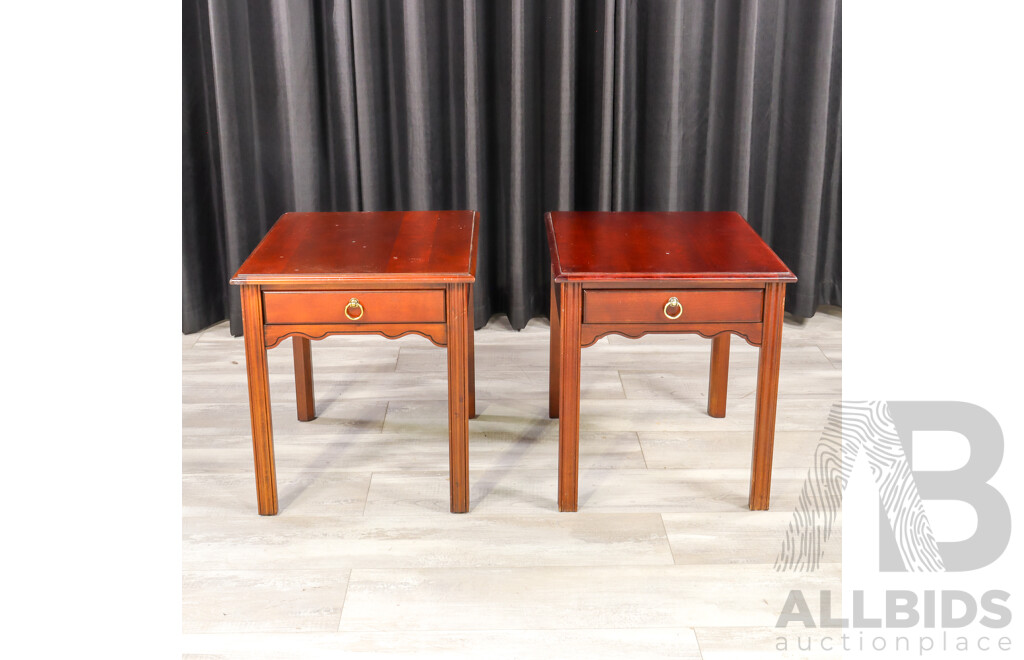 Pair of Drexel Heritage Georgian Style Single Drawer Side Tables