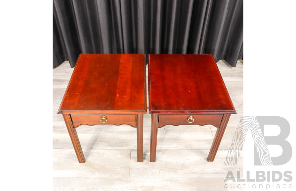 Pair of Drexel Heritage Georgian Style Single Drawer Side Tables
