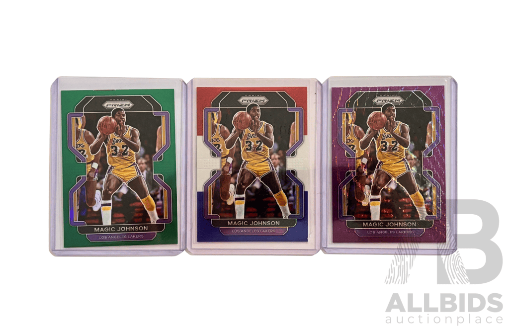 Magic Johnson Panini Prizm Coloured Parallel 3 Card Lot