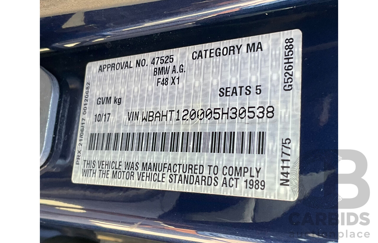10/2017 BMW X1 xDrive25i (AWD) F48 MY18 4d Wagon Mediterranean Blue Metallic Turbo 2.0L