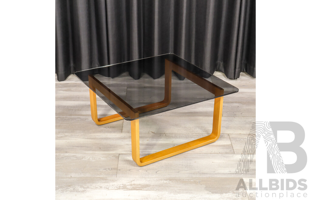 Tessa Bentwood Coffee Table with Smoky Glass Top