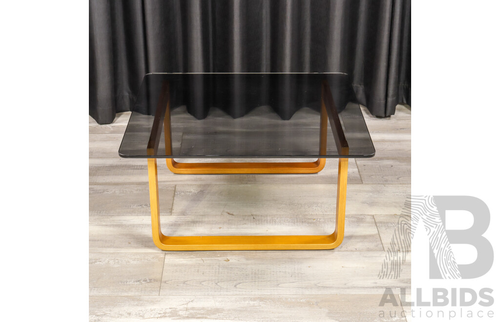 Tessa Bentwood Coffee Table with Smoky Glass Top